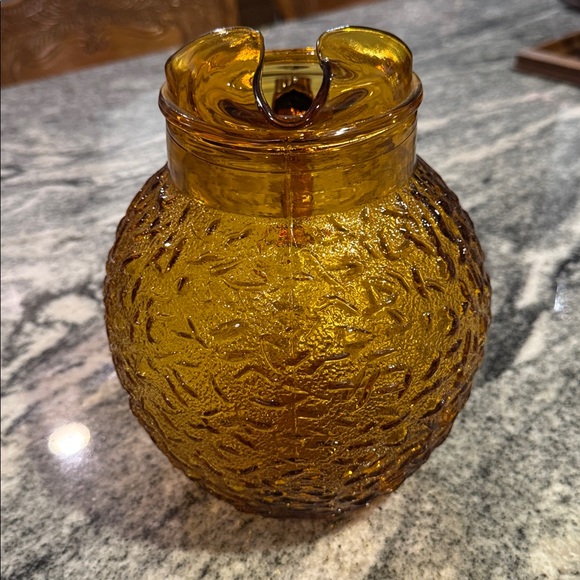 vintage Anchor Hocking Lido Milano Honey Gold Crinkle Glass Ball Pitcher - Picture 4 of 8